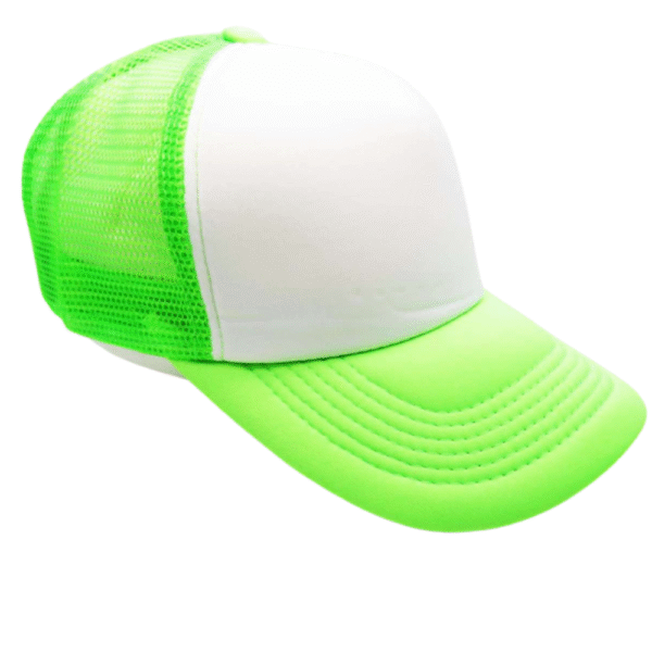 GORRA DE MALLA VERDE NEON FRENTE BLANCO